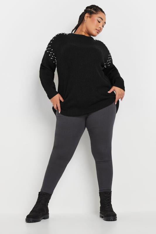 Evans YOURS Curve Black Diamante Embellished Knitted Jumper