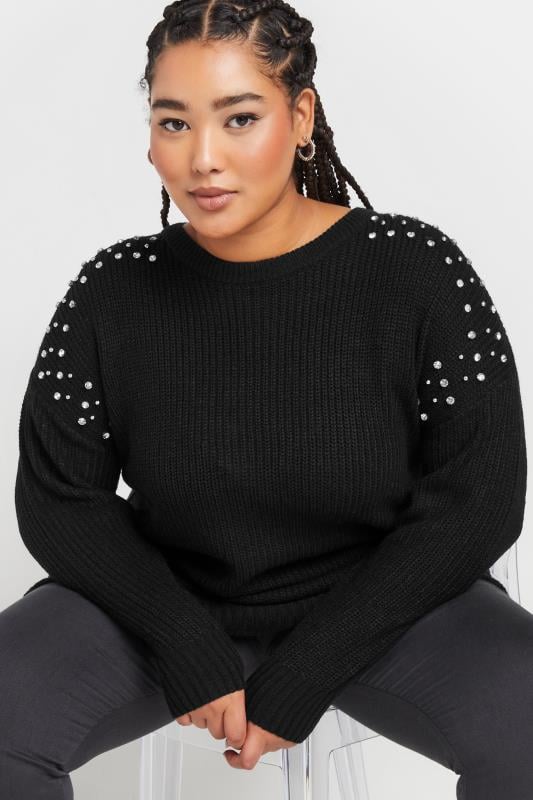 Evans YOURS Curve Black Diamante Embellished Knitted Jumper
