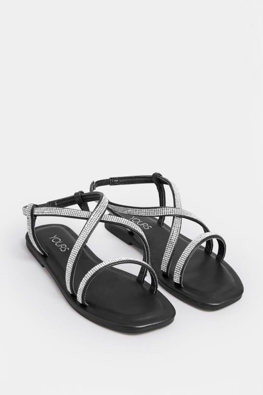 Evans YOURS Curve Black Diamante Strap Sandals In Wide E Fit & Extra Wide EEE Fit