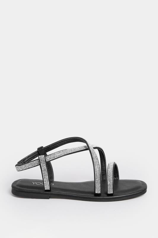 Evans YOURS Curve Black Diamante Strap Sandals In Wide E Fit & Extra Wide EEE Fit