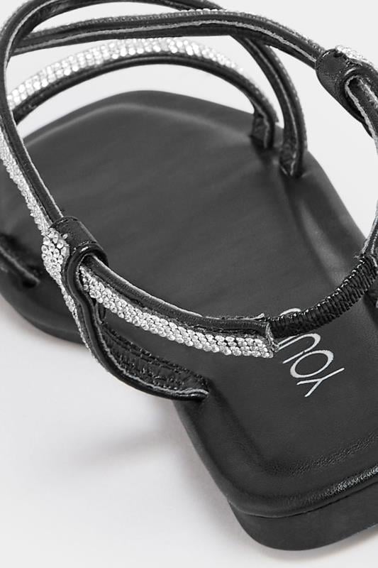 Evans YOURS Curve Black Diamante Strap Sandals In Wide E Fit & Extra Wide EEE Fit