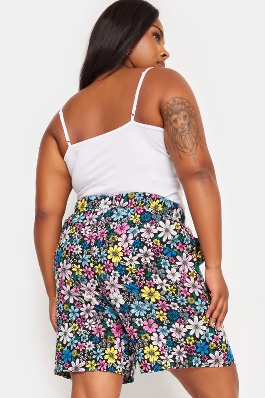 Evans YOURS Curve Black Ditsy Floral Print Woven Shorts