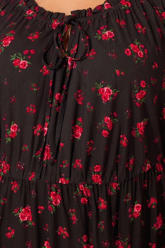 Evans YOURS Curve Black Ditsy Floral Tie Neck Maxi Dress