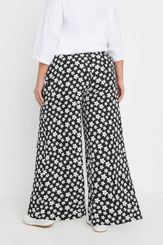 Evans YOURS Curve Black Ditsy Floral Wide Leg Trousers
