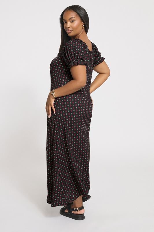 Evans YOURS Curve Black Ditsy Textured Milkmaid Dress