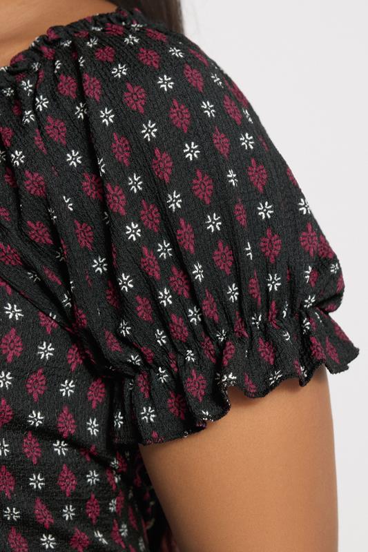 Evans YOURS Curve Black Ditsy Textured Milkmaid Dress