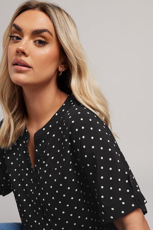 Evans YOURS Curve Black Dot Print Short Sleeve Blouse