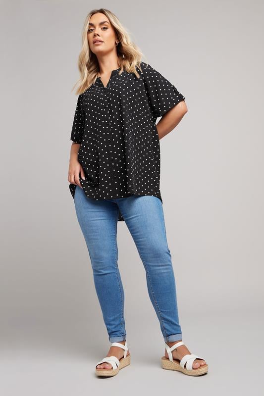 Evans YOURS Curve Black Dot Print Short Sleeve Blouse
