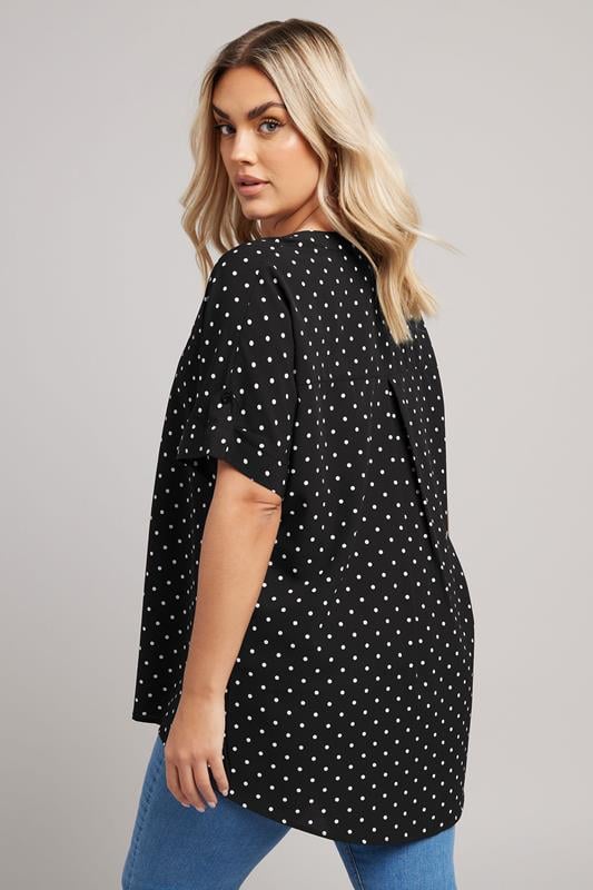 Evans YOURS Curve Black Dot Print Short Sleeve Blouse