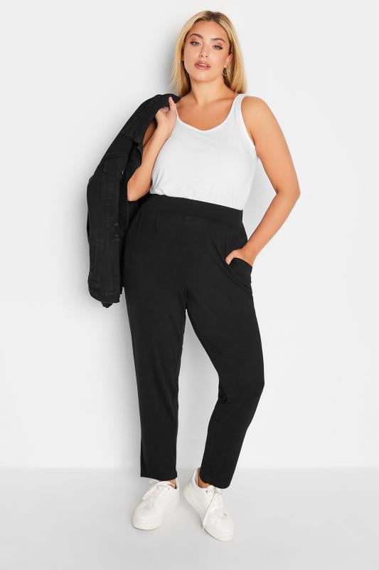 Evans YOURS Curve Black Double Pleat Jersey Stretch Joggers