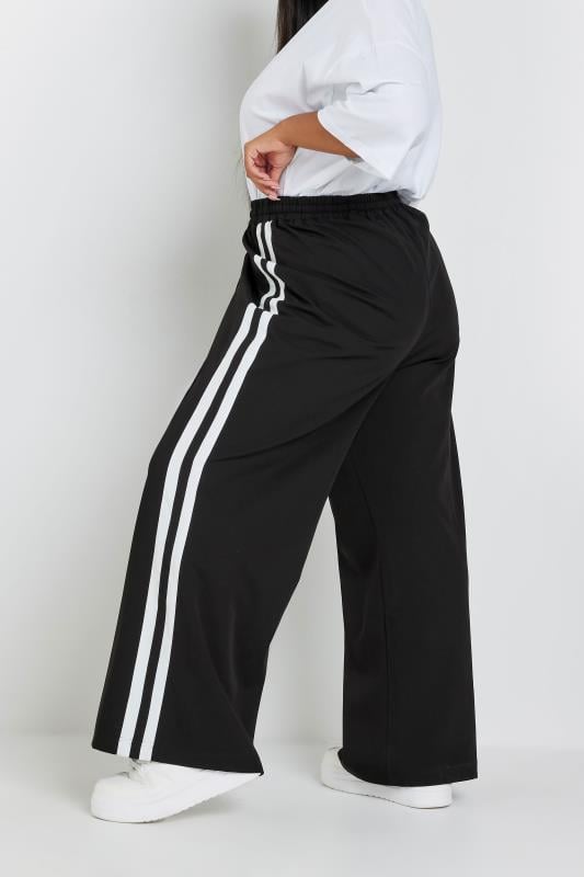 Evans YOURS Curve Black Double Side Stripe Wide Leg Trousers
