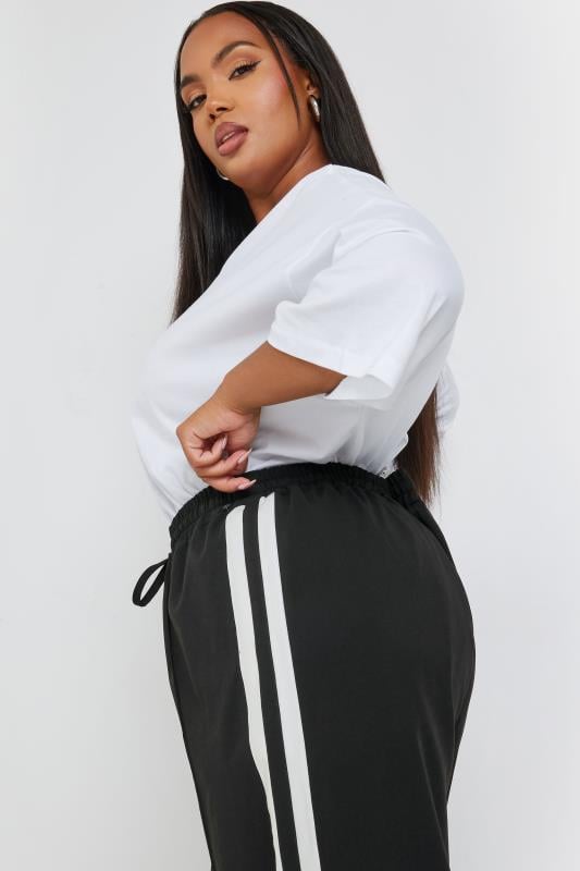 Evans YOURS Curve Black Double Side Stripe Wide Leg Trousers