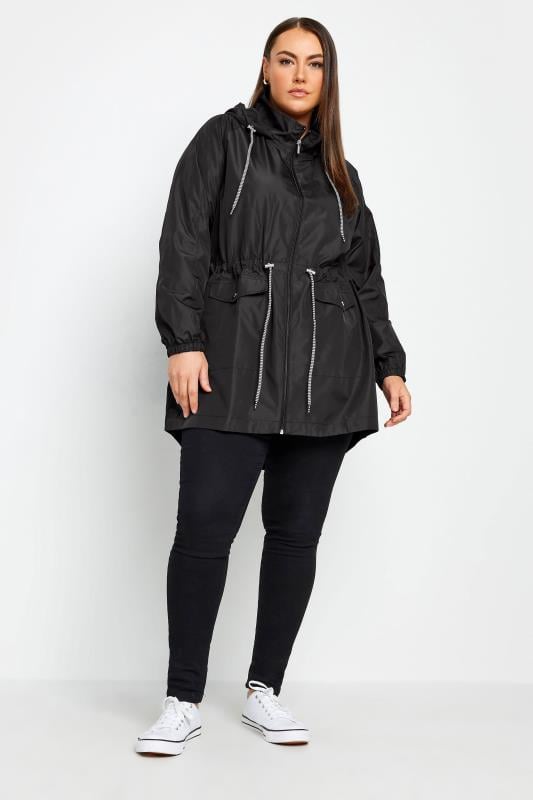 Evans YOURS Curve Black Drawstring Lightweight Parka Jacket