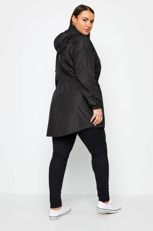 Evans YOURS Curve Black Drawstring Lightweight Parka Jacket