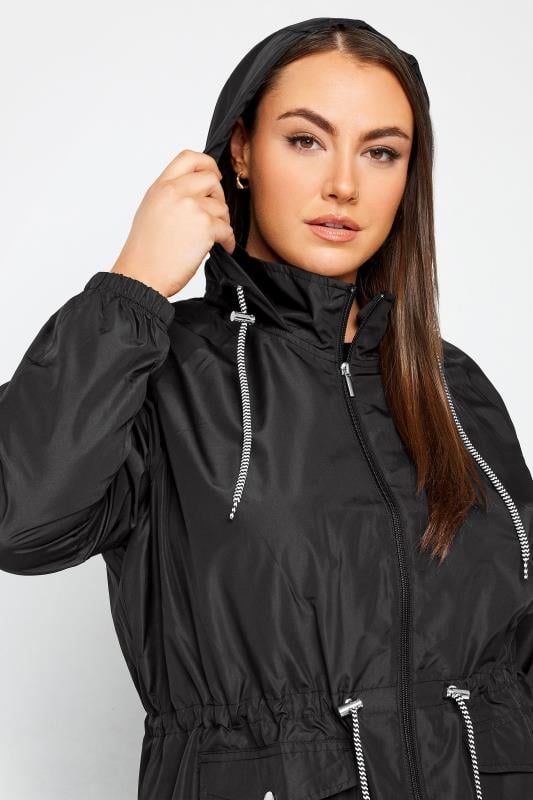 Evans YOURS Curve Black Drawstring Lightweight Parka Jacket