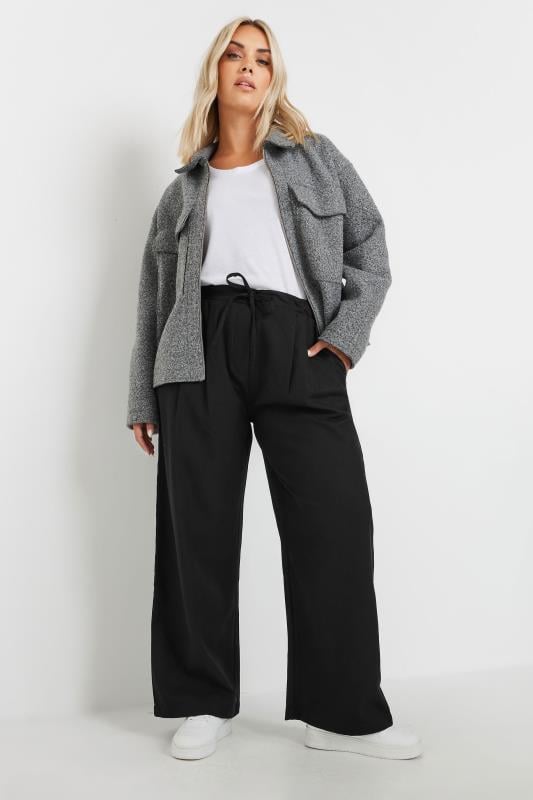 Evans YOURS Curve Black Drawstring Wide Leg Trousers