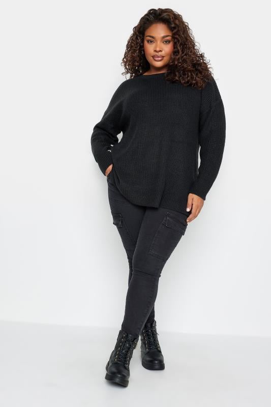 Evans YOURS Curve Black Drop Shoulder Knitted Jumper