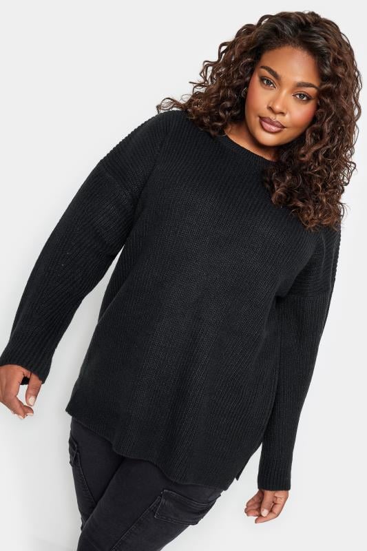 evans YOURS Curve Black Drop Shoulder Knitted Jumper