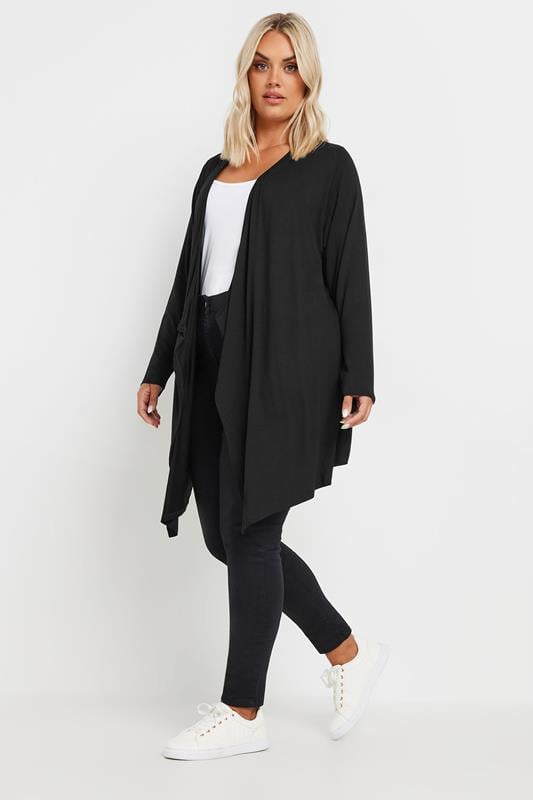 Evans YOURS Curve Black Edge To Edge Waterfall Jersey Cardigan