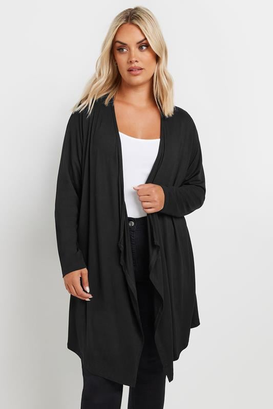 evans YOURS Curve Black Edge To Edge Waterfall Jersey Cardigan