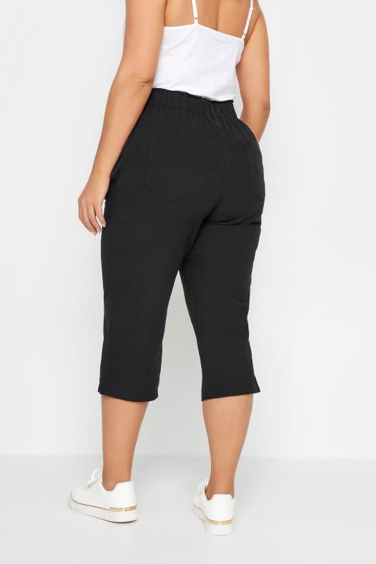 Evans YOURS Curve Black Elasticated Cool Cotton Cropped Trousers
