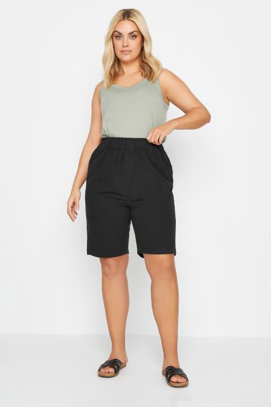Evans YOURS Curve Black Elasticated Cool Cotton Shorts