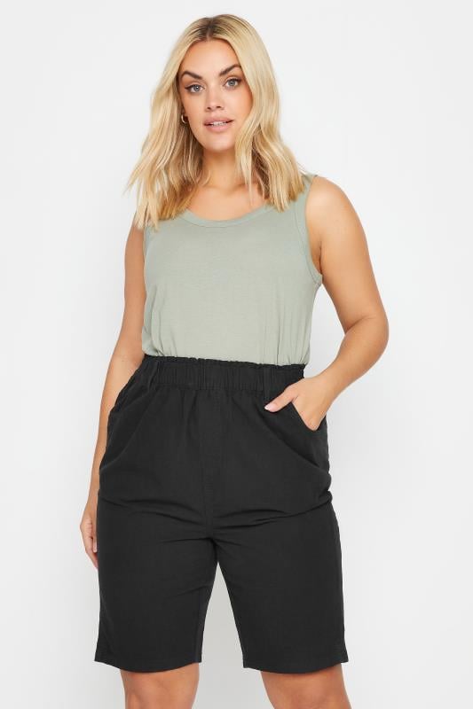evans YOURS Curve Black Elasticated Cool Cotton Shorts