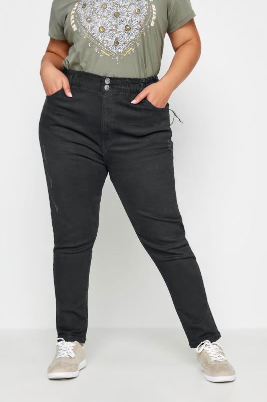 evans YOURS Curve Black Elasticated Stretch MOM Jeans