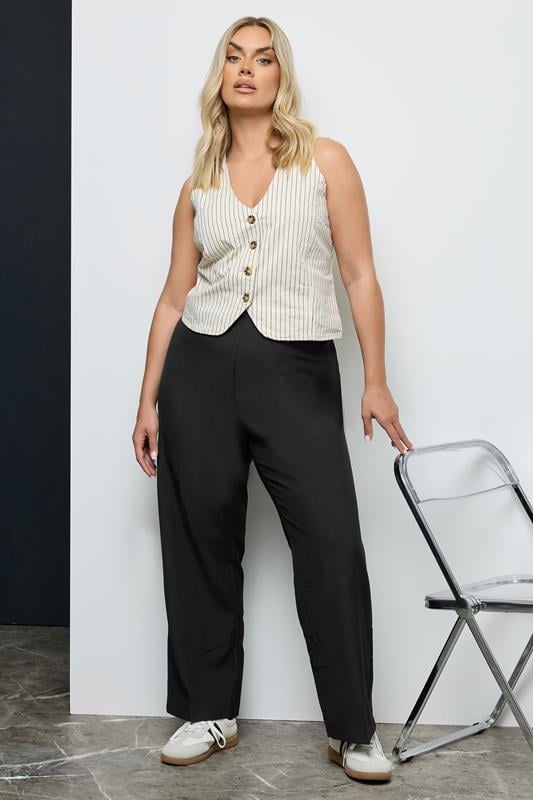 Evans YOURS Curve Black Elasticated Stretch Straight Leg Trousers