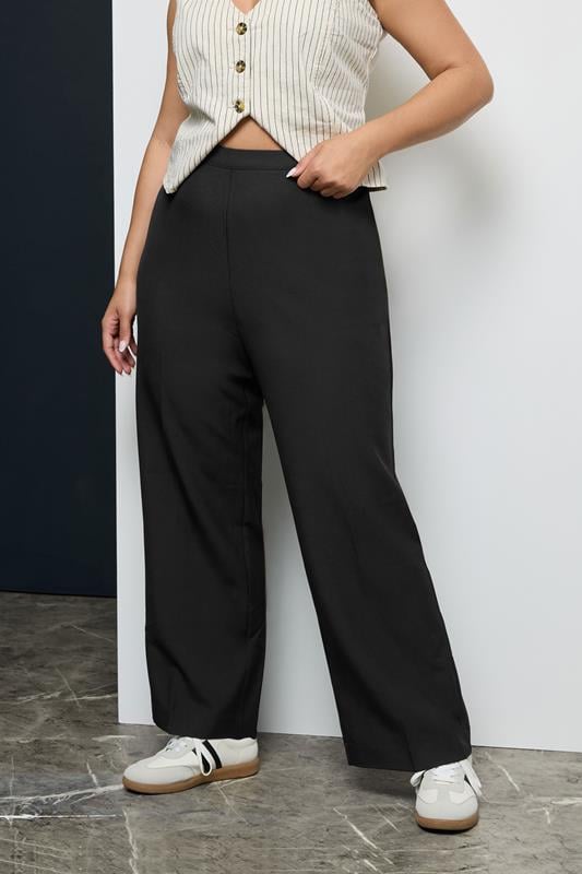 evans YOURS Curve Black Elasticated Stretch Straight Leg Trousers