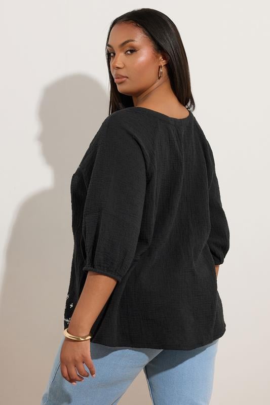 Evans YOURS Curve Black Embroidered Tie Front Blouse