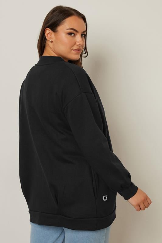 Evans YOURS Curve Black Eyelet Zip Through Bomber Jacket