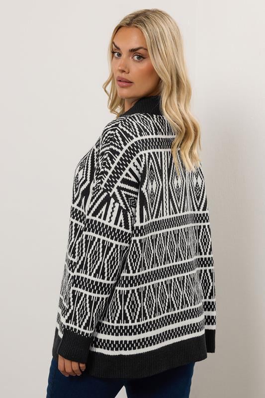 Evans YOURS Curve Black Fairisle Quarter Zip Jumper
