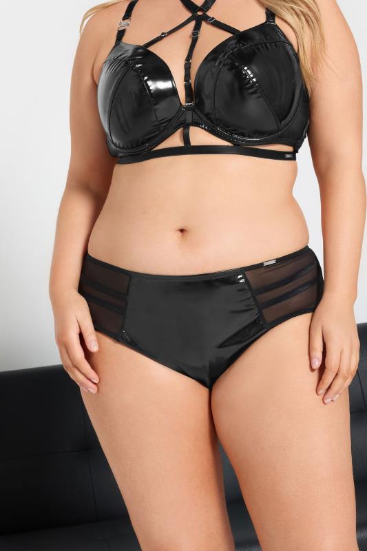 Evans YOURS Curve Black Faux Leather Strap Detail Briefs