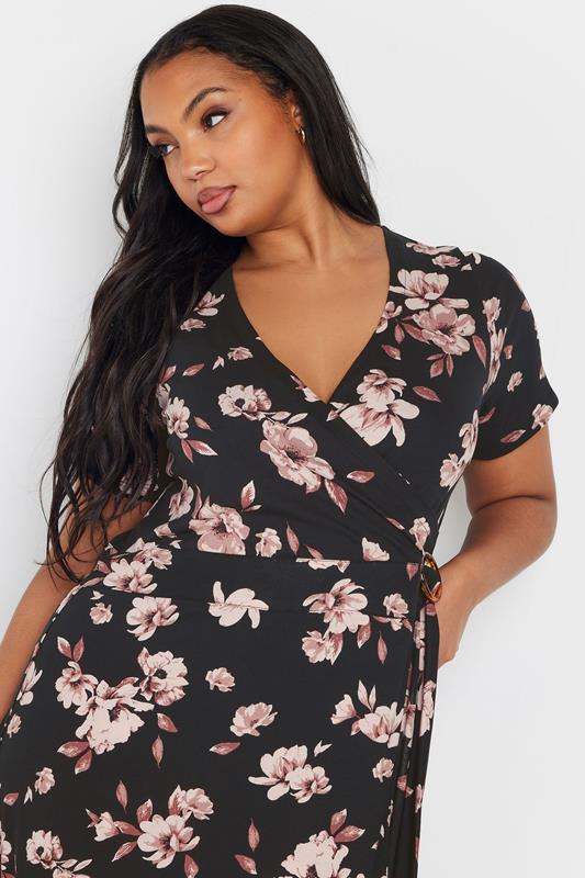 Evans YOURS Curve Black Floral Buckle Detail Midi Dress