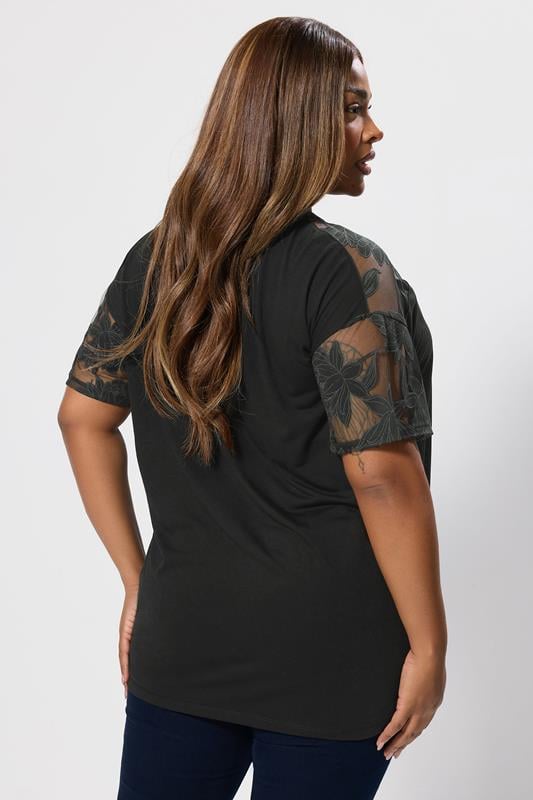 Evans YOURS Curve Black Floral Burnout Boxy T-Shirt