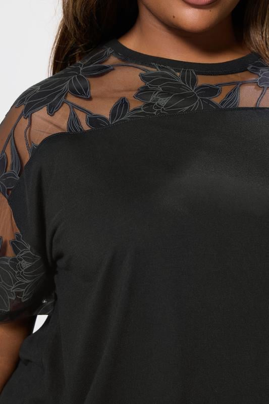 Evans YOURS Curve Black Floral Burnout Boxy T-Shirt