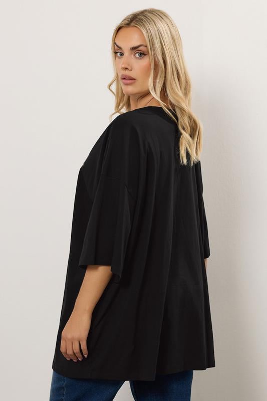 Evans YOURS Curve Black 'Floral Feeling' Oversized T-Shirt