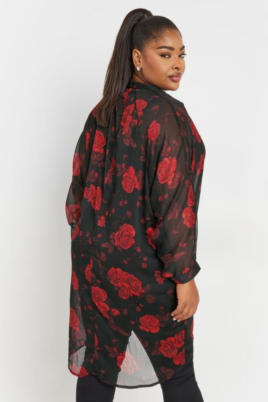 Evans YOURS Curve Black Floral Print Dipped Hem Shirt