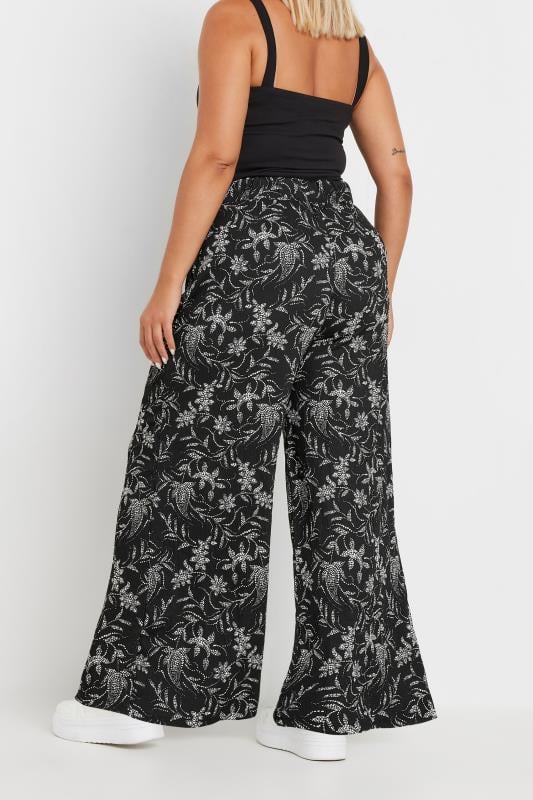 Evans YOURS Curve Black Floral Print Elasticated Wide Leg Trousers