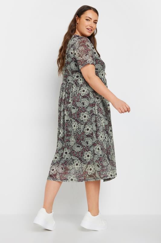 Evans YOURS Curve Black Floral Print Mesh Midaxi Dress