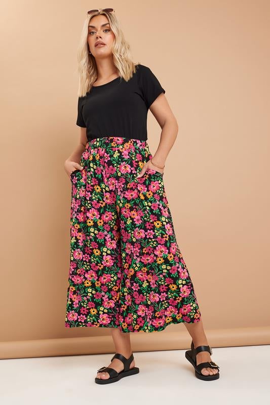 Evans YOURS Curve Black Floral Print Midaxi Culottes