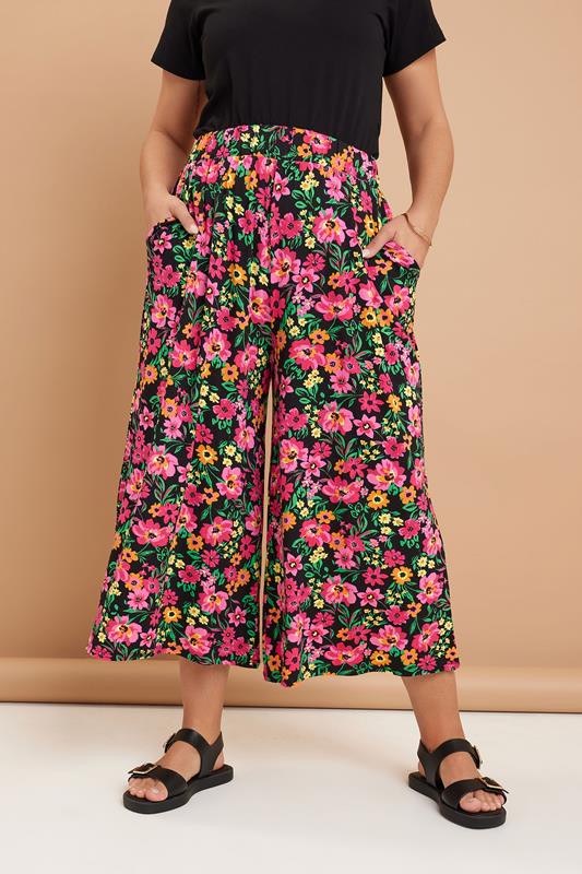 evans YOURS Curve Black Floral Print Midaxi Culottes
