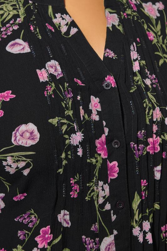 Evans YOURS Curve Black Floral Print Pintuck Blouse