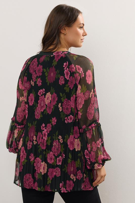Evans YOURS Curve Black Floral Print Pleated Blouse