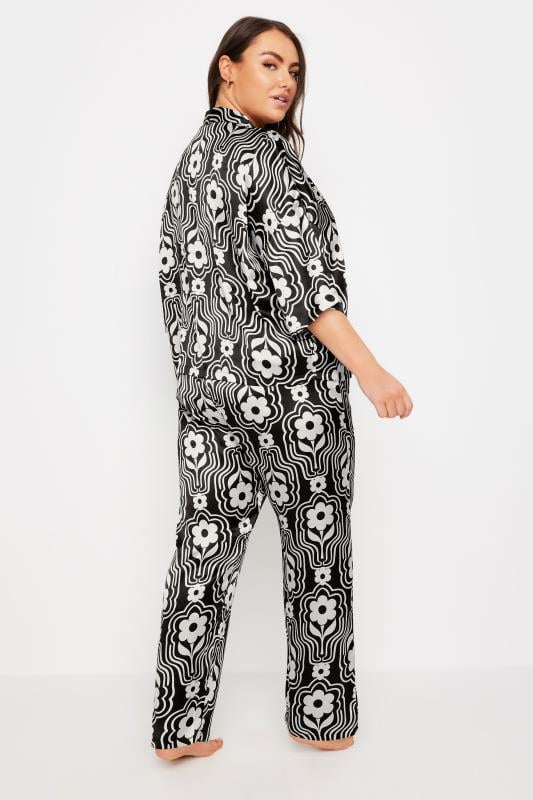 Evans YOURS Curve Black Floral Print Satin Pyjama Set