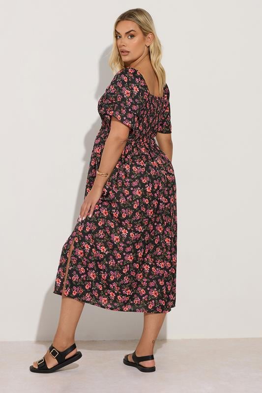 Evans YOURS Curve Black Floral Print Square Neck Midaxi Dress