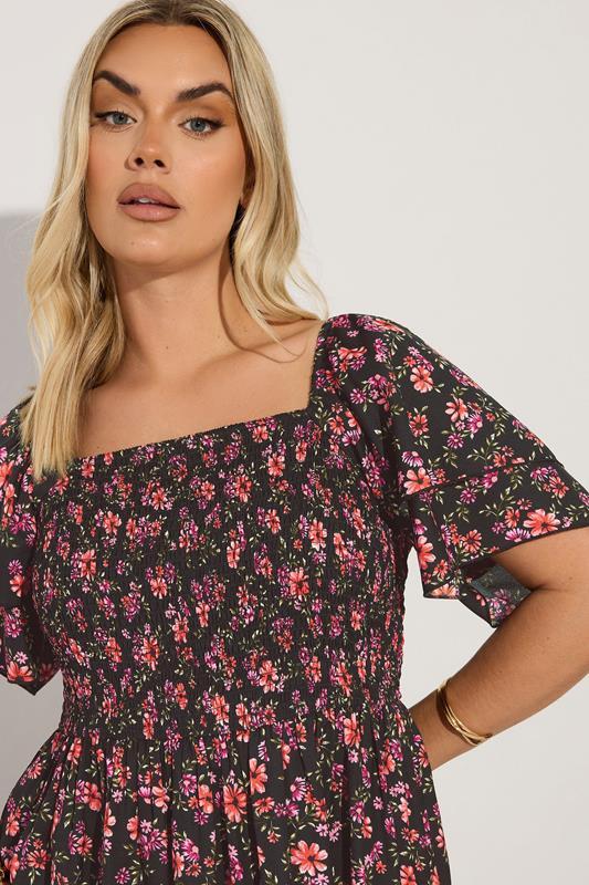 Evans YOURS Curve Black Floral Print Square Neck Midaxi Dress