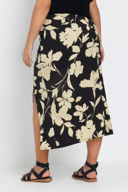 Evans YOURS Curve Black Floral Print Textured Maxi Skirt
