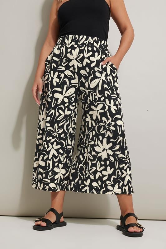 Evans YOURS Curve Black Floral Print Textured Midaxi Culottes